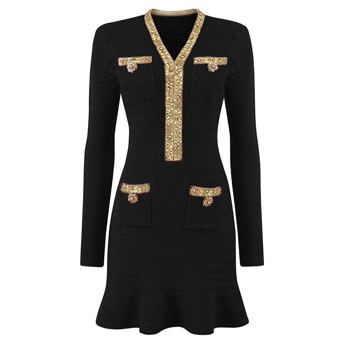 Slim Fit Slimming Bead Long Sleeve Dresses