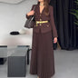 Spring Solid Color Elegant Lapel Pleated Skirts