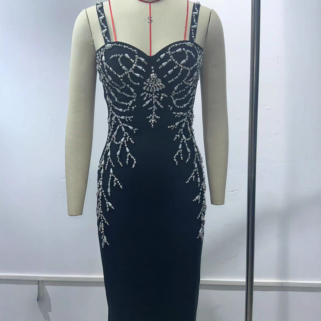 Black Dress Handmade Beaded Sexy Sling Dresses