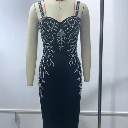 Black Dress Handmade Beaded Sexy Sling Dresses