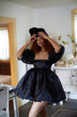 Organza Vintage Print Puff Sleeve Princess Dresses