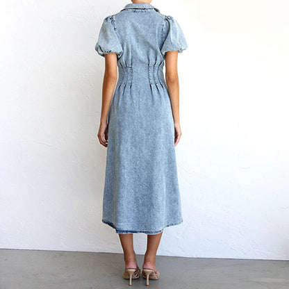 Sleeve Distressed Casual Style Shirt Denim Dresses