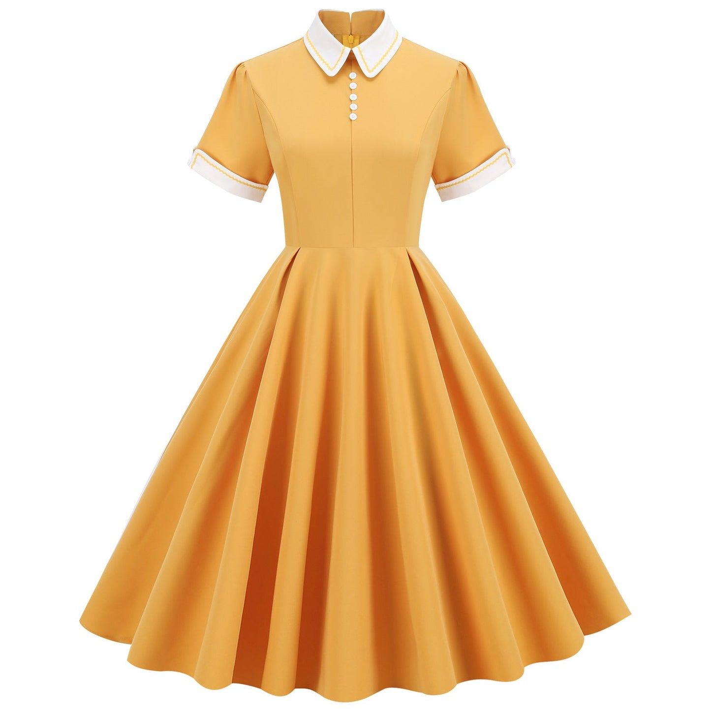 Women's Temperament Trim Contrast Color Turtleneck Doll Collar Mid-length Large Dresses