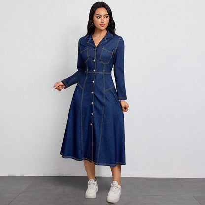 Women's Denim Thin High Class Elegant Long Dresses