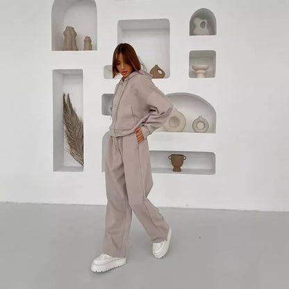 Women's Zipper Hooded Sport Trousers Two-piece Casual Suits