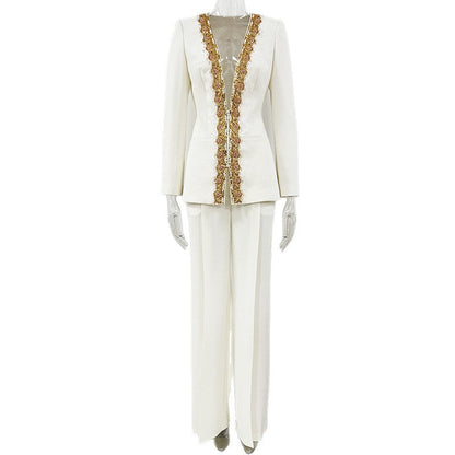 Fashion Embroidered Sequin Bead Diamond Trousers Suits