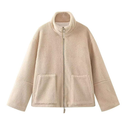 Women's Color Idle Style Lamb Wool Turtleneck Coats