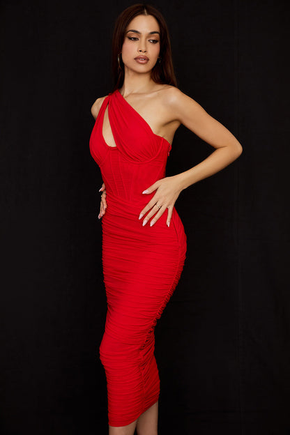 Solid Color Pleated Shoulder Fishbone Hollow Dresses