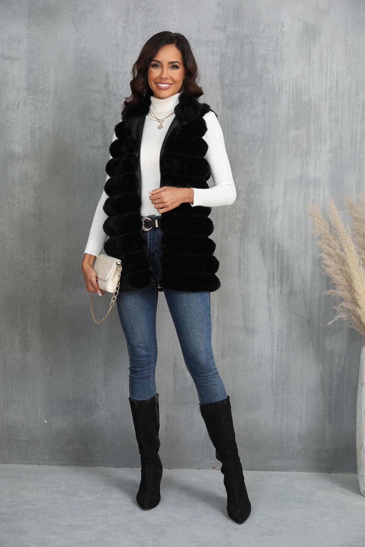 Women's Faux Fur Mid-length Zipper Winter Clothing