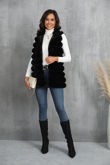 Women's Faux Fur Mid-length Zipper Winter Clothing