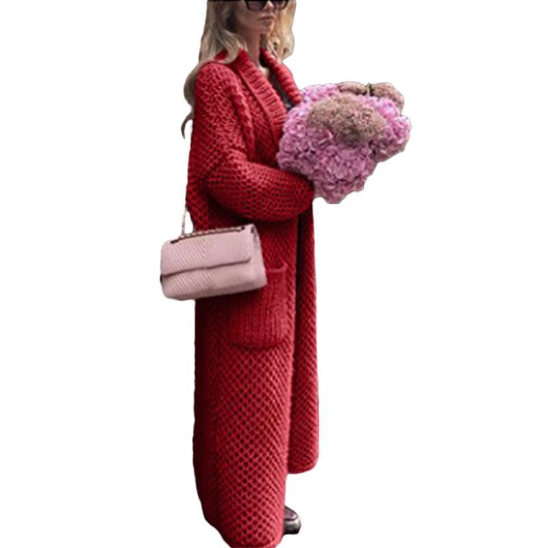 Women's Winter Lapel Knitted Solid Color Long Sweaters