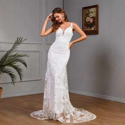 Women's Dress Sexy White Lace Bridal Simple Wedding Dresses