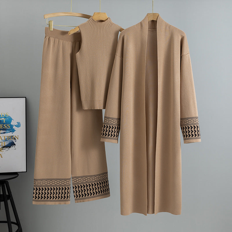 Women's Lazy Temperament Knitting Wide Leg Three-piece Suits