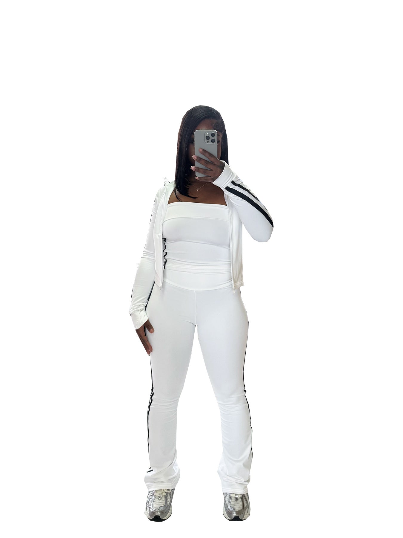 Women's Patchwork Stripes Yoga Clothes Zip Long Suits