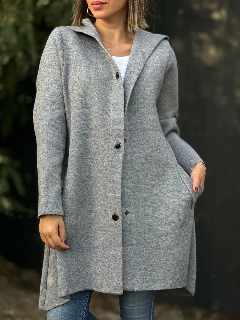 Fashion Hooded Long Sleeve Solid Color Coats