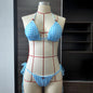 Blue White Plaid Banded Bikini Women Printed Roses Sexy Split Swimsuit Women