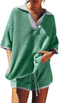 Women's Home Wear Two-piece Large Collar Striped Knitted High Suits