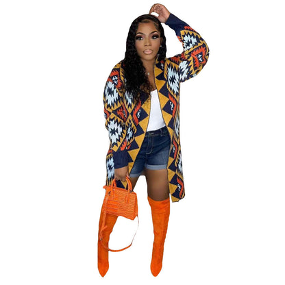 Women's Long With Flower Handmade Knitted Sweaters