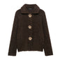 Women's Flower Breasted Artificial Fur Effect Knitted Coats