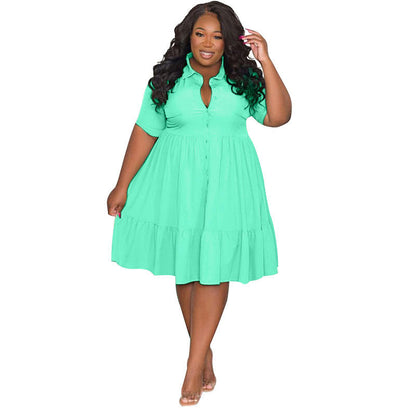 Women's Summer Solid Color Polo Collar Single-breasted Dresses