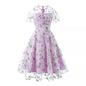 Women's Fashion Mesh Embroidered Dress Summer Sleeve Dresses