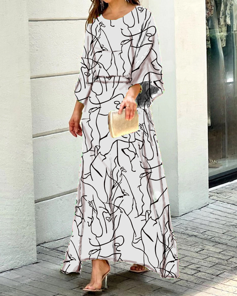 Women's Summer Loose Print Long-sleeved High Waist Suits