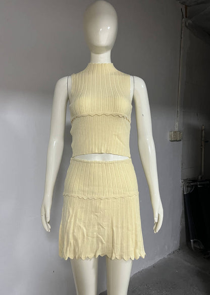 Classic Style Knitted Button French Sleeveless Suits