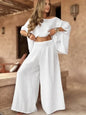Women's Solid Color Elegant Two-piece Round Neck Wide Suits