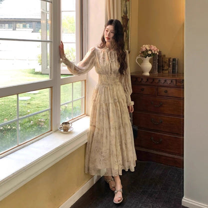 Women's Tea Break French Floral Mid-length Early Dresses