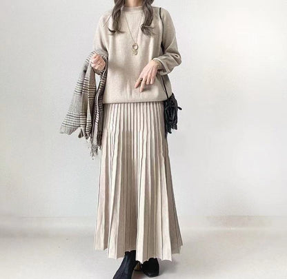 Solid Color High Waist Pleated Dress Dresses