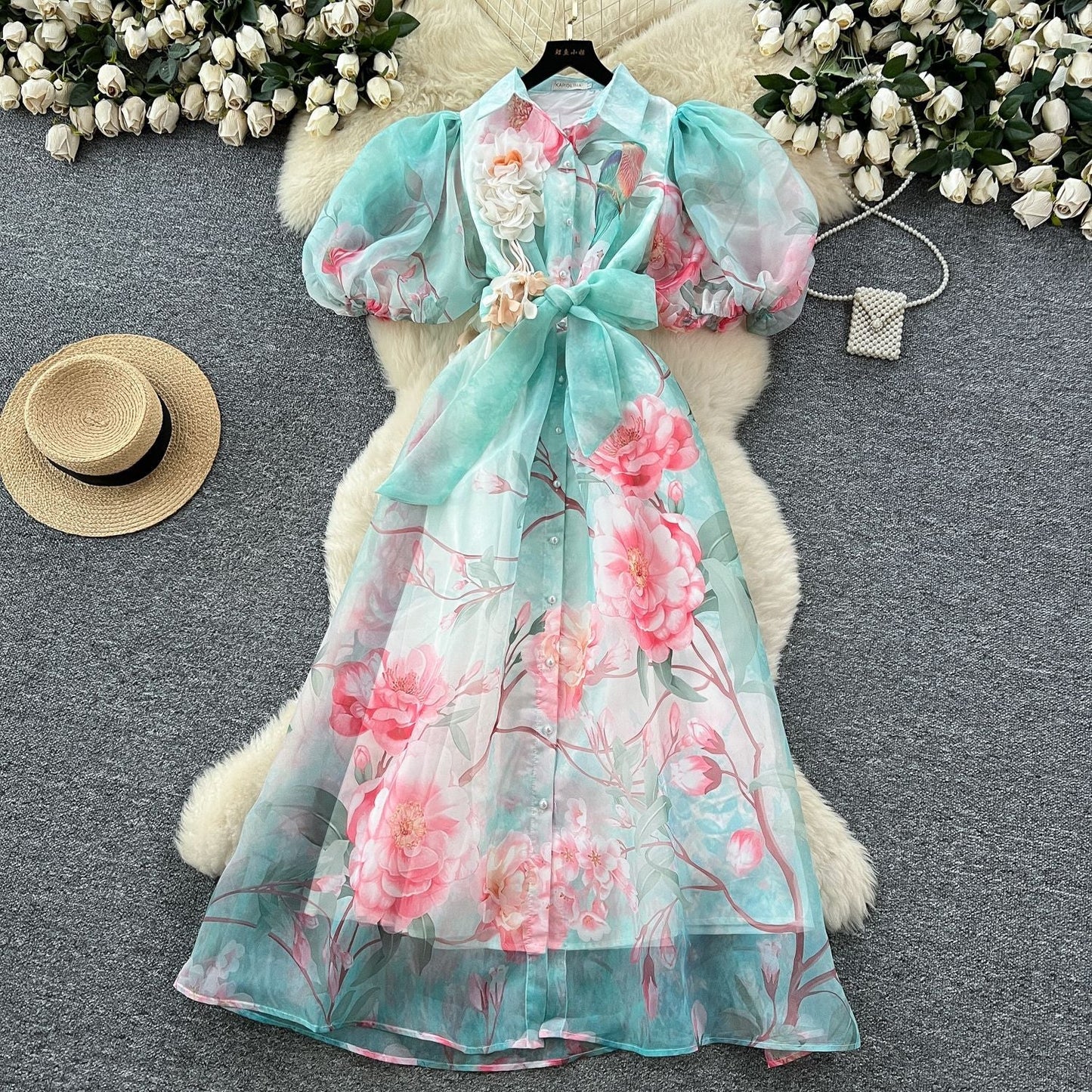 Style Temperament Dress Female Summer Three-dimensional Flower Lantern Dresses