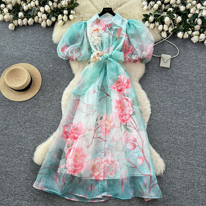 Style Temperament Dress Female Summer Three-dimensional Flower Lantern Dresses