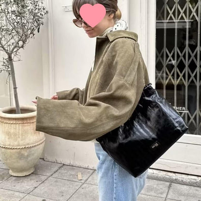 Women's Lapel Color Casual Suede Pilot Texture Jackets