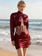 Pure Desire Lace Fishbone Hollow Long Sleeve Pleated Dresses