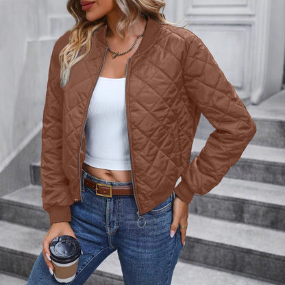 Women's Cotton Stand Collar Quilted Diamond Lattice Coats