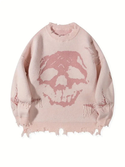 Skull Pattern Personality Street Ripped Pullover Sweaters