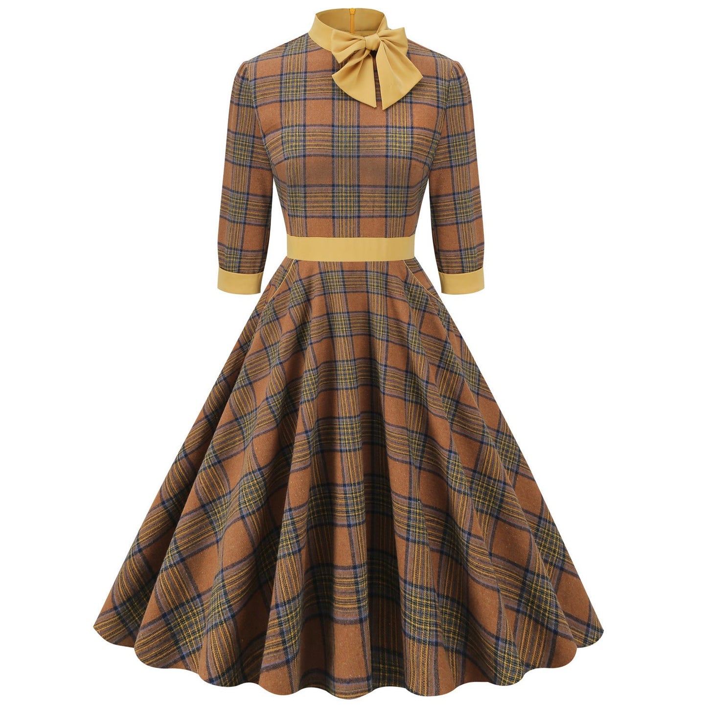 Green Sleeve Bow Tie Hepburn Style Dress Color Dresses