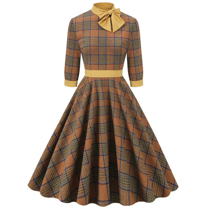Green Sleeve Bow Tie Hepburn Style Dress Color Dresses