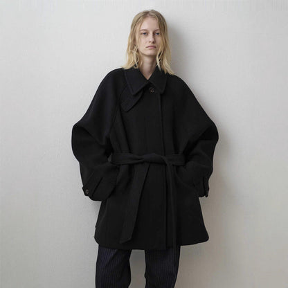 Women's Small Woolen Loose Slimming Stand Collar Coats