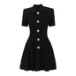 Women's High Quality Knitted Lapel Slim Fit Slimming A- Line Dresses