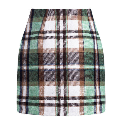Women's High Waist Tartan Tight Pencil Wool Skirts