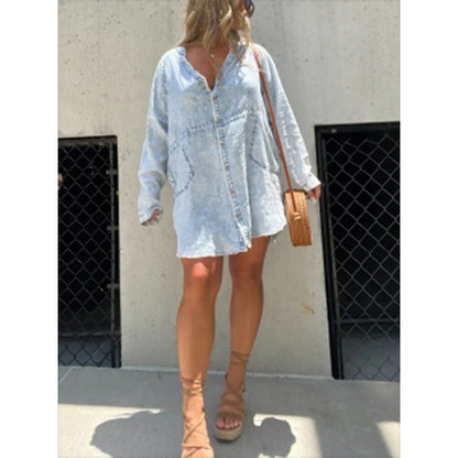 Elegant Denim Dress Washed Loose Shirt Plus Size