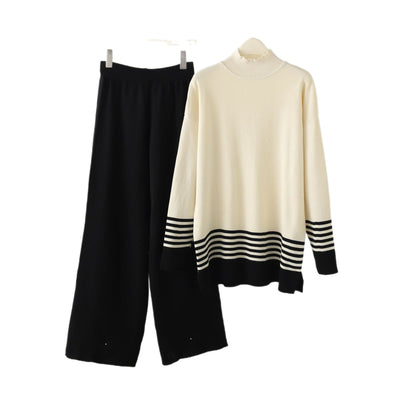 Women's Casual Fashion Set Fashionable Reducing Age Knitted Wide Suits
