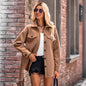 Women's Color Shirt Collar Belt Button Loose Coats