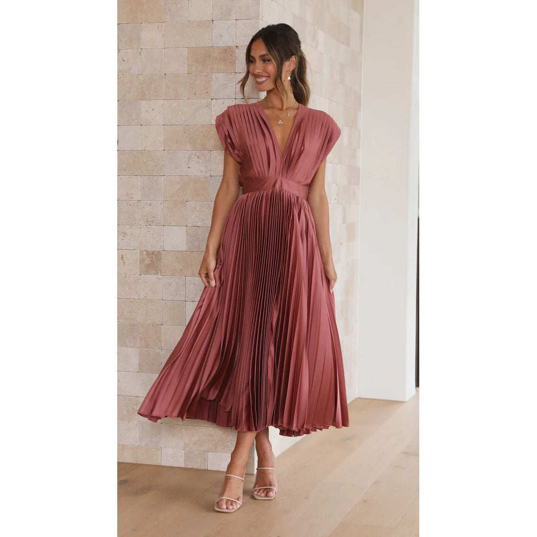 Sexy Pleated Dress Casual Loose Zip Dresses