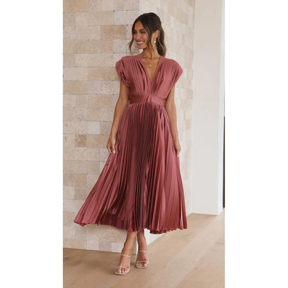 Sexy Pleated Dress Casual Loose Zip Dresses