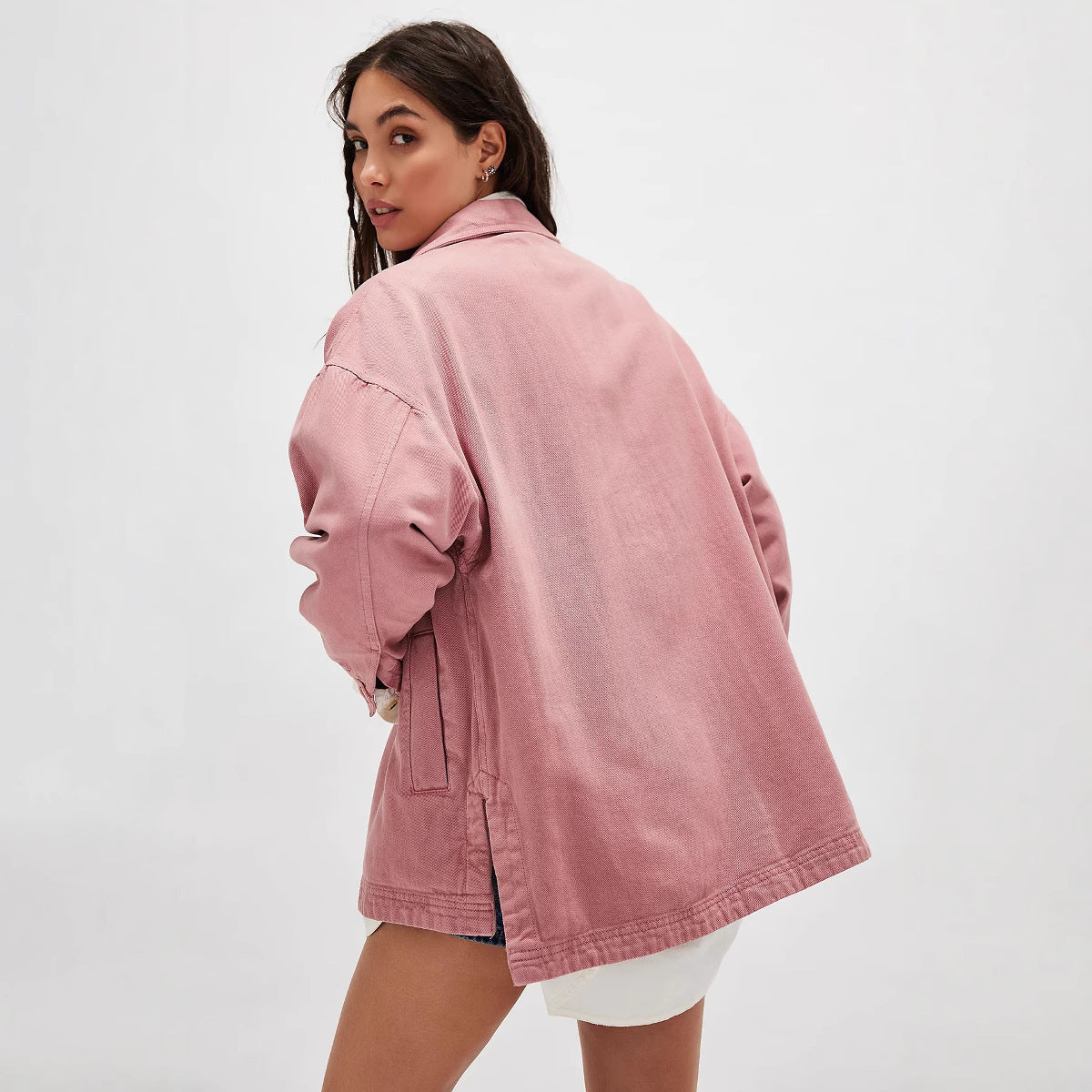 Women's Casual Versatile Pocket Side Slit Denim Jackets