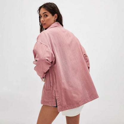 Women's Casual Versatile Pocket Side Slit Denim Jackets