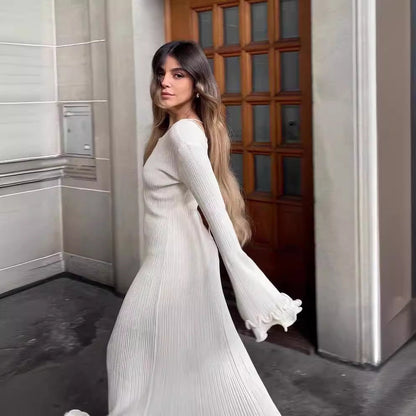 Women's Summer Pleated Wavy Backless Long Sleeves Dresses