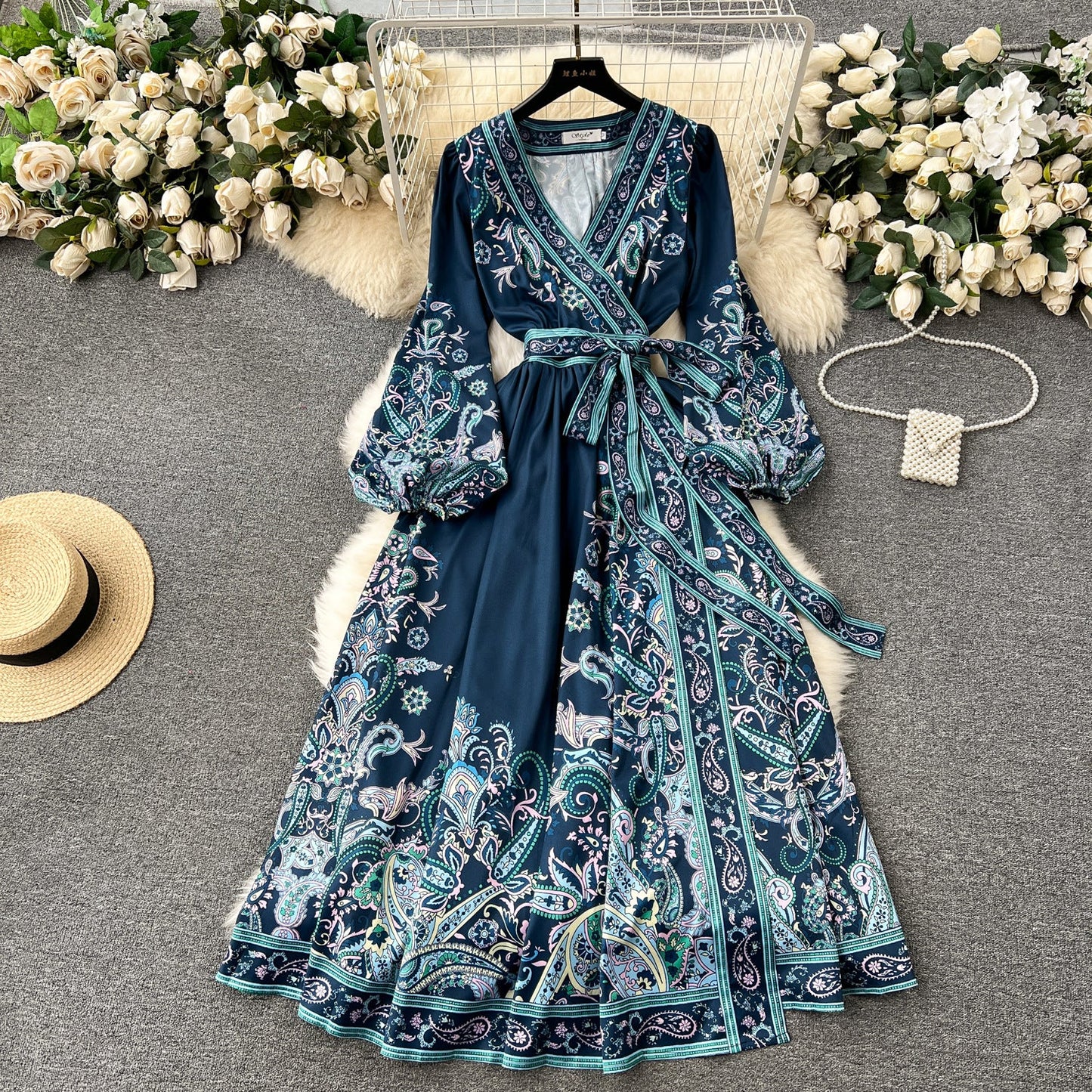 Women's Style One-piece Waist Trimming Printing Dress Dresses